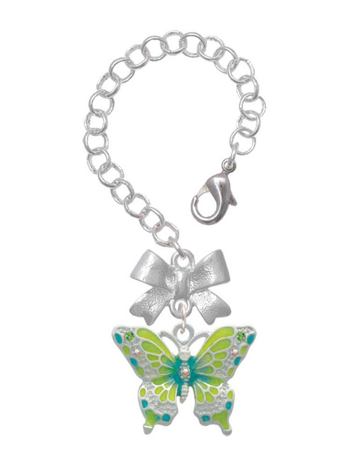 Silver Plated Large Lime Green & Blue Butterfly - Bow Charm Accessory for Tumblers and Thermal Cups