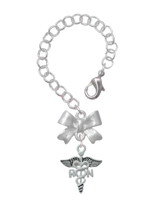 Silver Plated Nurse Caduceus - RN - Bow Charm Accessory for Tumblers and Thermal Cups