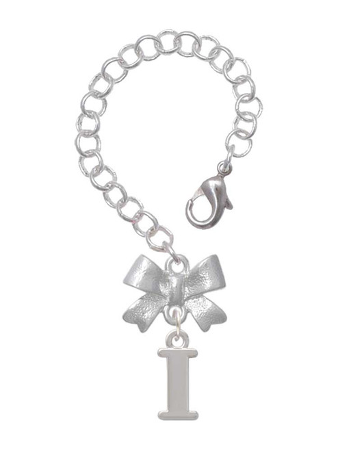 Silver Plated Large Initial - I - Bow Charm Accessory for Tumblers and Thermal Cups
