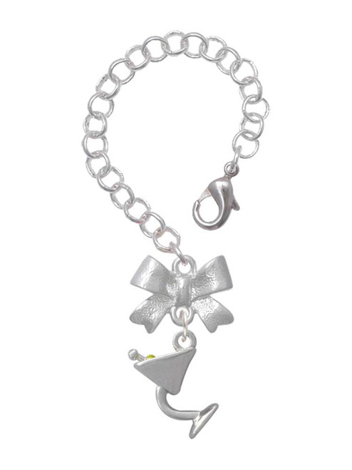 Silver Plated Martini Drink with Olive - Bow Charm Accessory for Tumblers and Thermal Cups