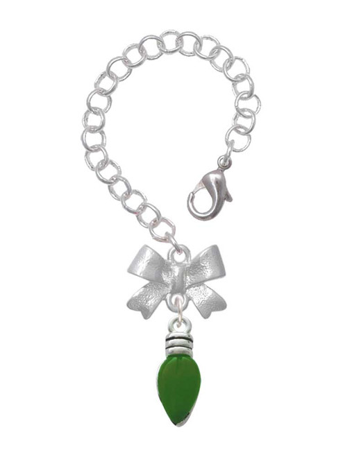Silver Plated Christmas Lights - Green Resin - Bow Charm Accessory for Tumblers and Thermal Cups