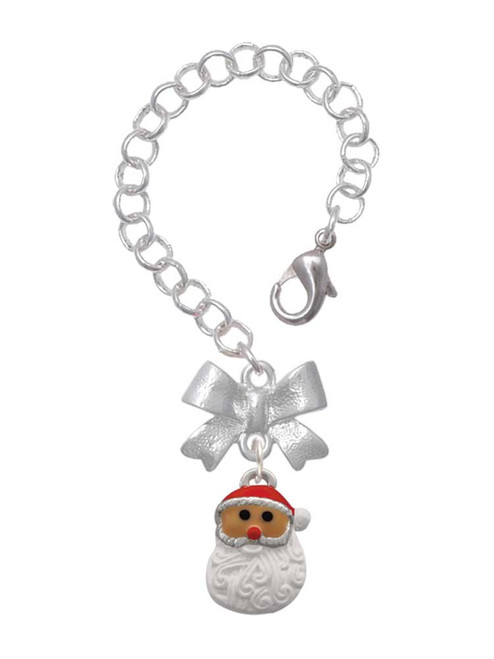Silver Plated Santa Face with Curly Beard - Bow Charm Accessory for Tumblers and Thermal Cups