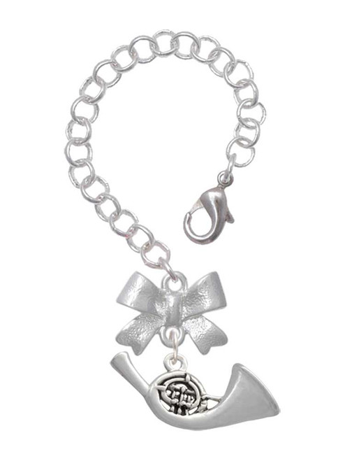 Silver Plated French Horn - Bow Charm Accessory for Tumblers and Thermal Cups