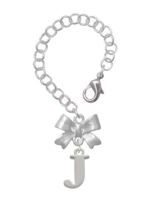 Silver Plated Large Initial - J - Bow Charm Accessory for Tumblers and Thermal Cups