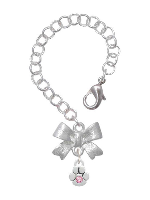 Silver Plated Mini Paw with Pink Crystal - Bow Charm Accessory for Tumblers and Thermal Cups