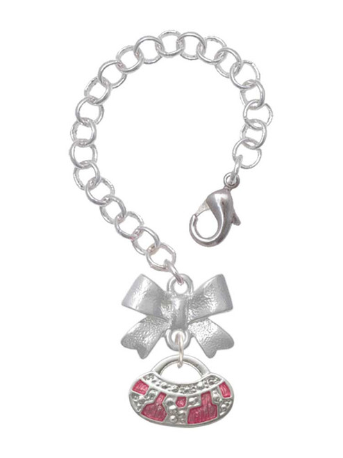 Silver Plated Hot Pink Retro Purse - Bow Charm Accessory for Tumblers and Thermal Cups