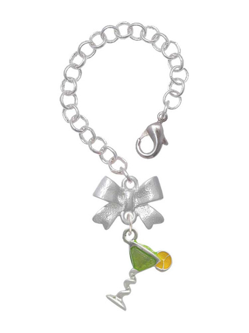 Silver Plated Tropical Drink - Lime Green - Bow Charm Accessory for Tumblers and Thermal Cups