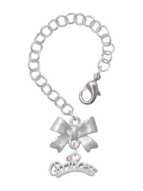 Silver Plated Princess with Pink Crystal - Bow Charm Accessory for Tumblers and Thermal Cups