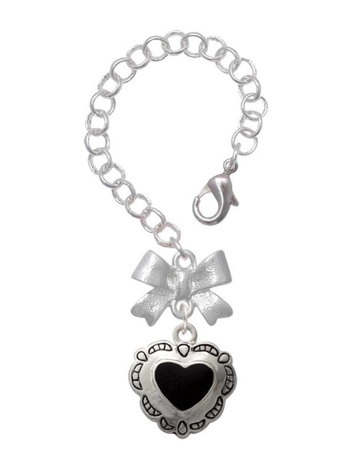 Silver Plated Black Concho Heart - Bow Charm Accessory for Tumblers and Thermal Cups