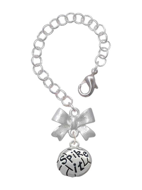 Silver Plated Volleyball - ''Spike It'' - Bow Charm Accessory for Tumblers and Thermal Cups
