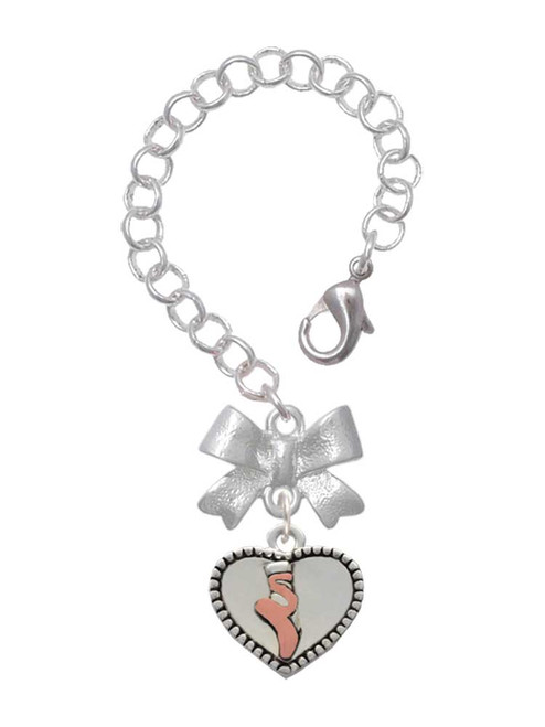 Silver Plated Ballet Shoe in Heart - Bow Charm Accessory for Tumblers and Thermal Cups