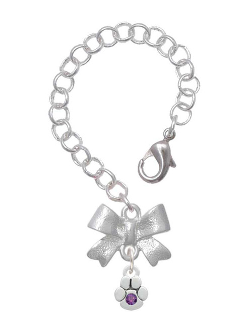 Silver Plated Mini Paw with Purple Crystal - Bow Charm Accessory for Tumblers and Thermal Cups