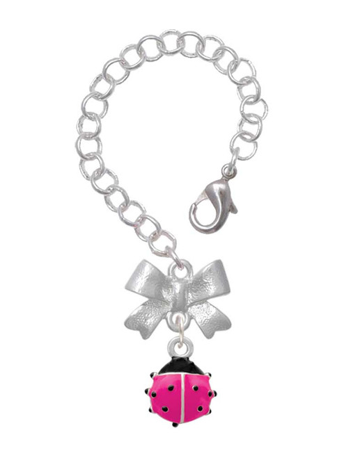 Silver Plated Mini Hot Pink Ladybug - Bow Charm Accessory for Tumblers and Thermal Cups