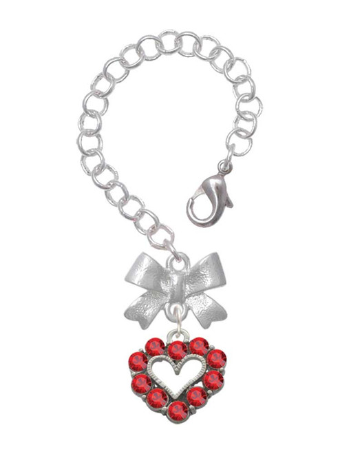 Silver Plated Open Heart with Red Crystal Border - Bow Charm Accessory for Tumblers and Thermal Cups