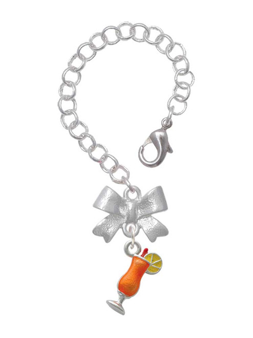 Silver Plated 3-D Orange Tropical Drink - Bow Charm Accessory for Tumblers and Thermal Cups