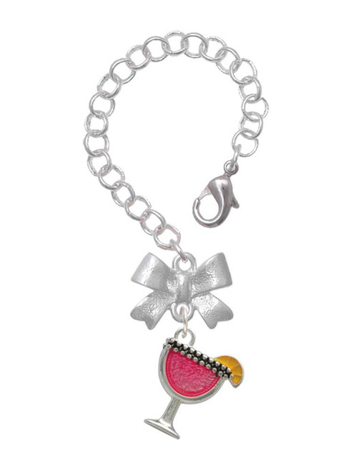 Silver Plated Hot Pink Tropical Drink - Bow Charm Accessory for Tumblers and Thermal Cups