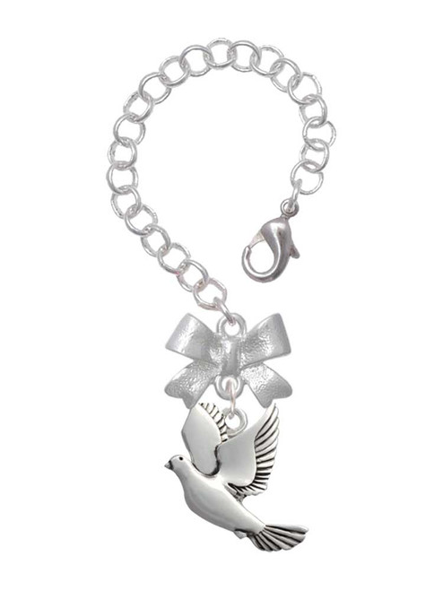 Silver Plated Dove - Bow Charm Accessory for Tumblers and Thermal Cups