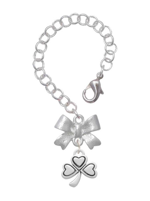Silver Plated Antiqued Shamrock - Bow Charm Accessory for Tumblers and Thermal Cups