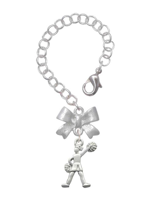 Silver Plated Cheerleader - Standing - Bow Charm Accessory for Tumblers and Thermal Cups