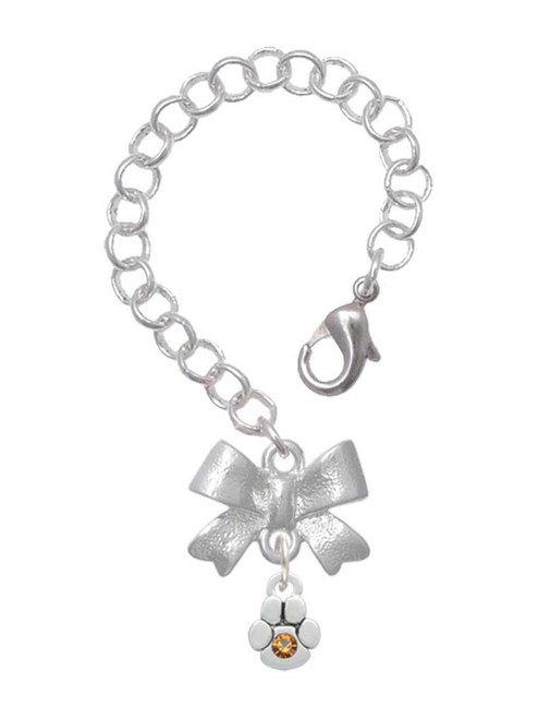 Silver Plated Mini Paw with Yellow Crystal - Bow Charm Accessory for Tumblers and Thermal Cups