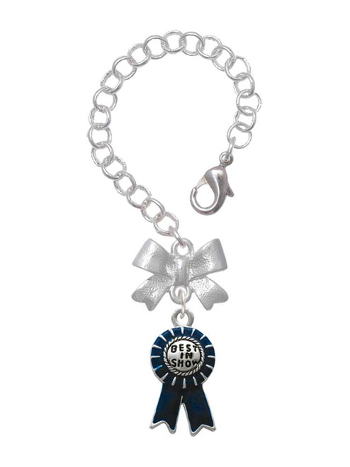 Silver Plated Best in Show Blue Ribbon - Bow Charm Accessory for Tumblers and Thermal Cups