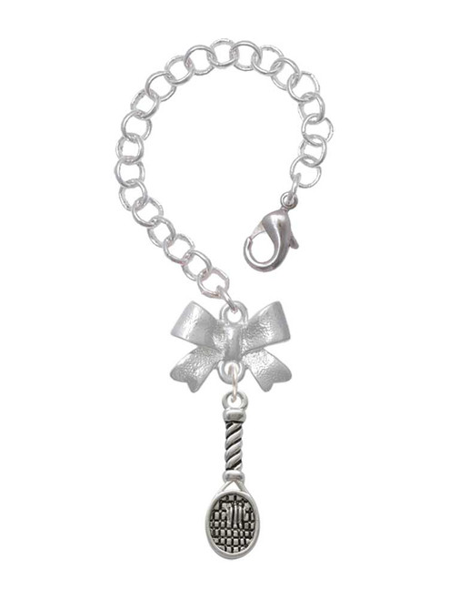 Silver Plated Tennis Racquet - Bow Charm Accessory for Tumblers and Thermal Cups