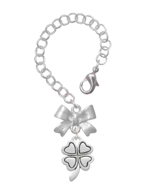 Silver Plated Antiqued Four Leaf Clover - Bow Charm Accessory for Tumblers and Thermal Cups