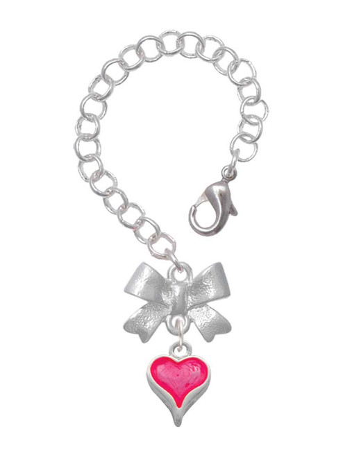 Silver Plated Small Long Hot Pink Heart - Bow Charm Accessory for Tumblers and Thermal Cups