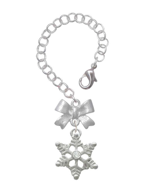 Silver Plated Snowflake with Clear Crystal - Bow Charm Accessory for Tumblers and Thermal Cups