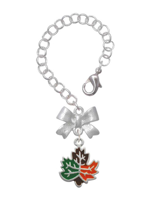 Silver Plated Large Enamel Fall Leaf - Bow Charm Accessory for Tumblers and Thermal Cups