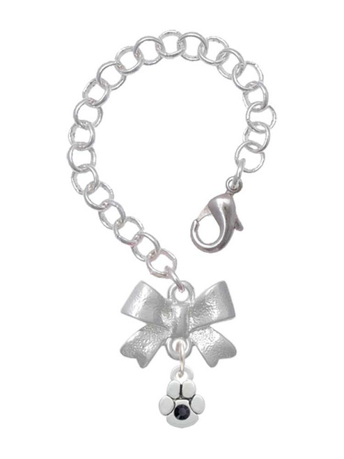 Silver Plated Mini Paw with Black Crystal - Bow Charm Accessory for Tumblers and Thermal Cups