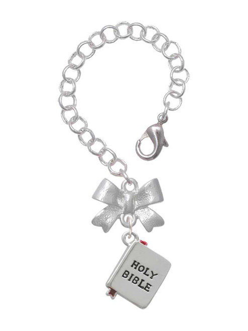 Silver Plated Bible with Cross - Bow Charm Accessory for Tumblers and Thermal Cups