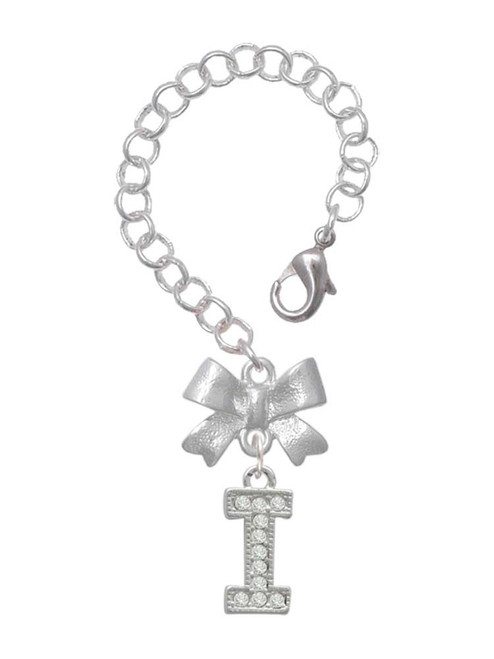 Silver Plated Crystal Initial - I - Bow Charm Accessory for Tumblers and Thermal Cups