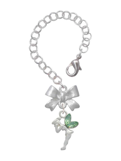Silver Plated Small Fairy with Lime Green Wings - Bow Charm Accessory for Tumblers and Thermal Cups