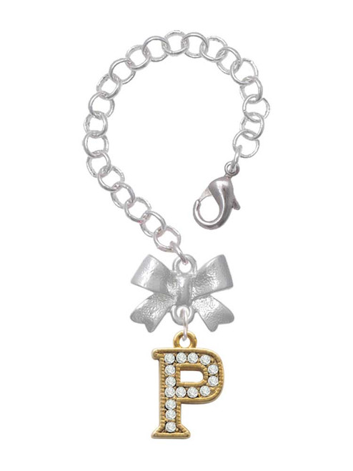 Gold-tone Crystal Initial - P - Bow Charm Accessory for Tumblers and Thermal Cups