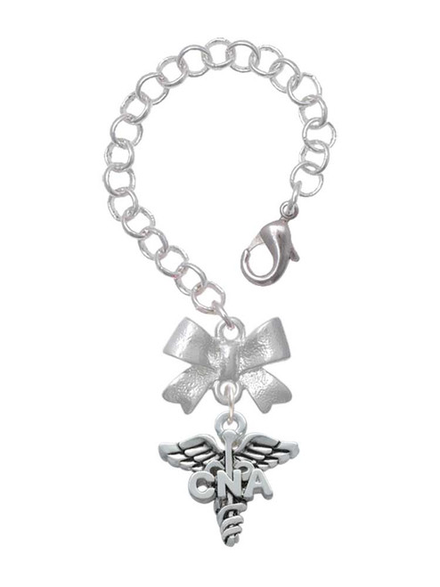Silver Plated Nurse Caduceus - CNA - Bow Charm Accessory for Tumblers and Thermal Cups