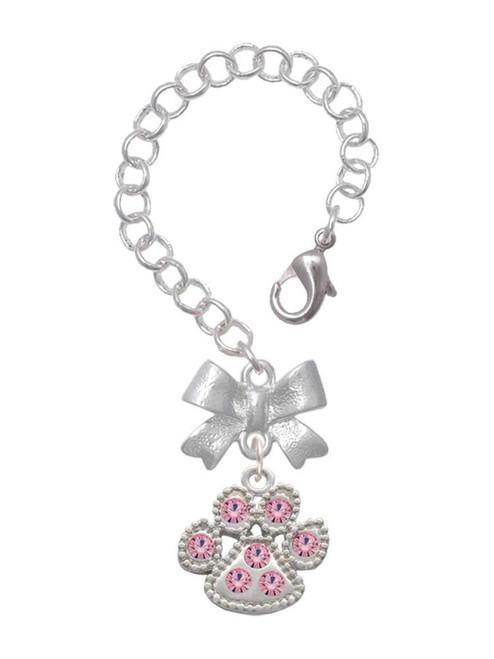 Silver Plated Large Paw with Light Pink Crystals - Bow Charm Accessory for Tumblers and Thermal Cups