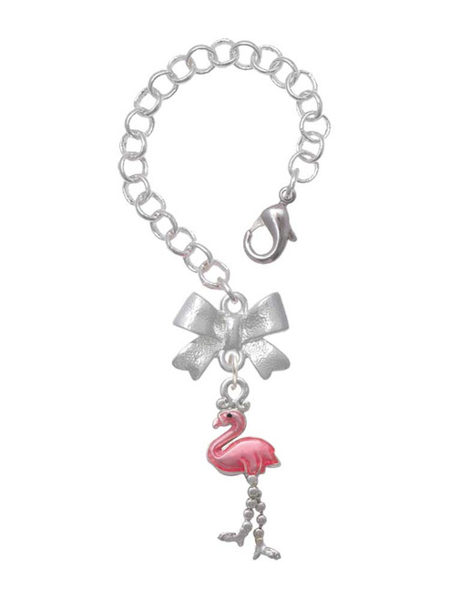 Silver Plated Flamingo with Dangle Legs - Bow Charm Accessory for Tumblers and Thermal Cups