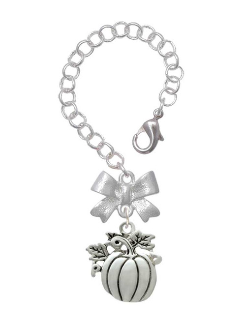 Silver Plated Large Antiqued Pumpkin - Bow Charm Accessory for Tumblers and Thermal Cups