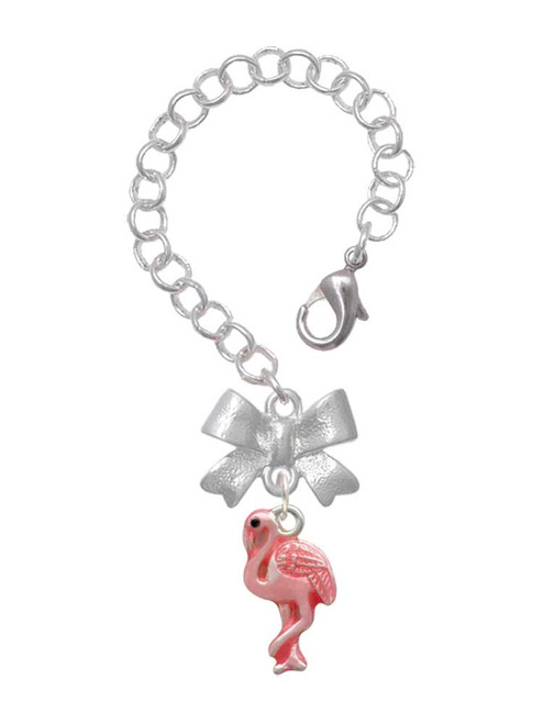 Silver Plated Hot Pink Flamingo - Bow Charm Accessory for Tumblers and Thermal Cups