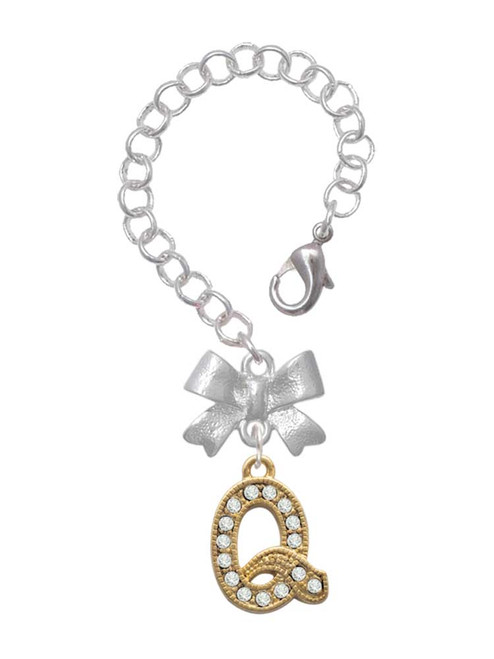 Gold-tone Crystal Initial - Q - Bow Charm Accessory for Tumblers and Thermal Cups