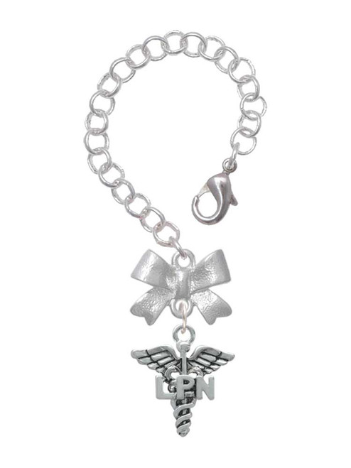 Silver Plated Nurse Caduceus - LPN - Bow Charm Accessory for Tumblers and Thermal Cups