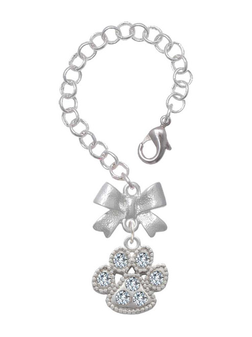 Silver Plated Large Paw with Clear Crystals - Bow Charm Accessory for Tumblers and Thermal Cups