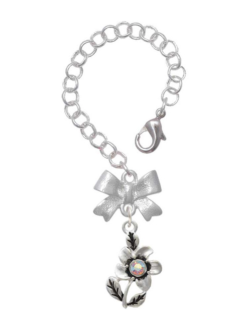 Silver Plated Flower with AB Crystal - Bow Charm Accessory for Tumblers and Thermal Cups