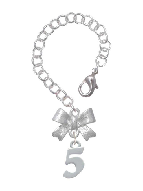 Silver Plated Number - 5 - Bow Charm Accessory for Tumblers and Thermal Cups
