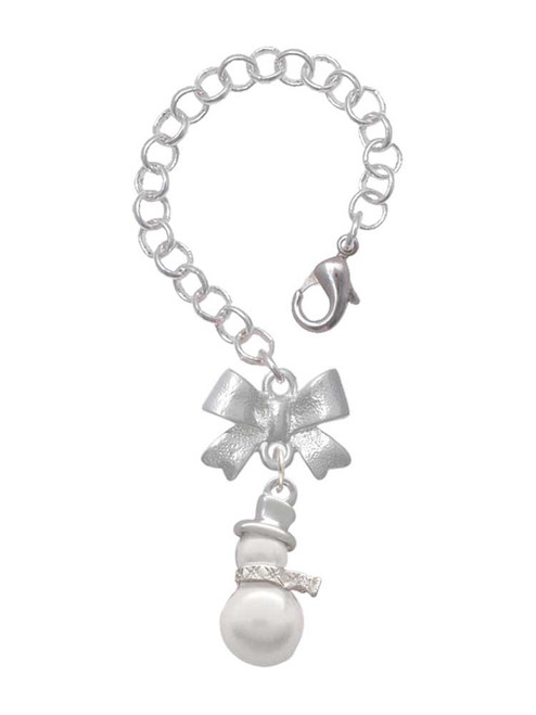 Silver Plated Imitation Pearl Snowman - Bow Charm Accessory for Tumblers and Thermal Cups
