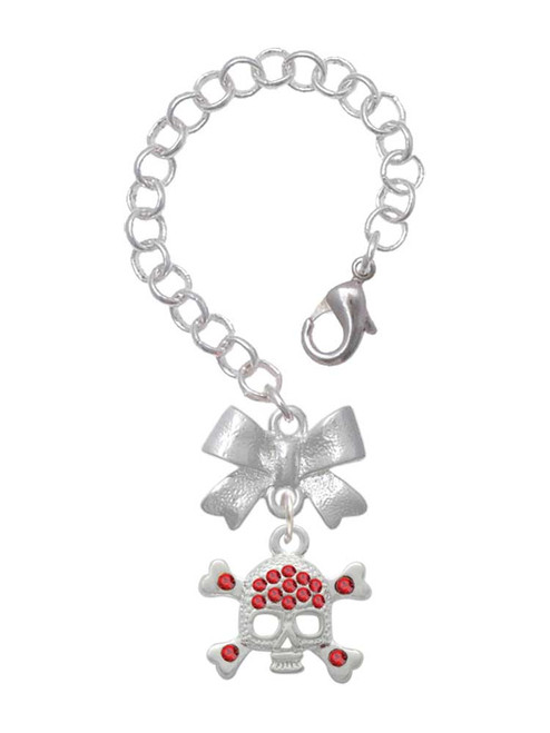 Silver Plated Skull and Crossbones with Red Crystals - Bow Charm Accessory for Tumblers and Thermal Cups