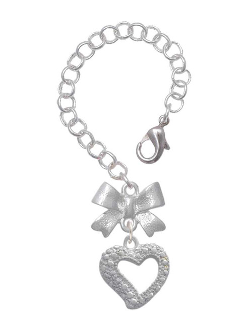 Silver Plated Textured Open Heart - Bow Charm Accessory for Tumblers and Thermal Cups