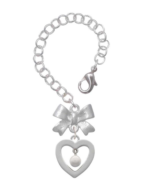 Silver Plated Open heart with Imitation Pearl Drop - Bow Charm Accessory for Tumblers and Thermal Cups
