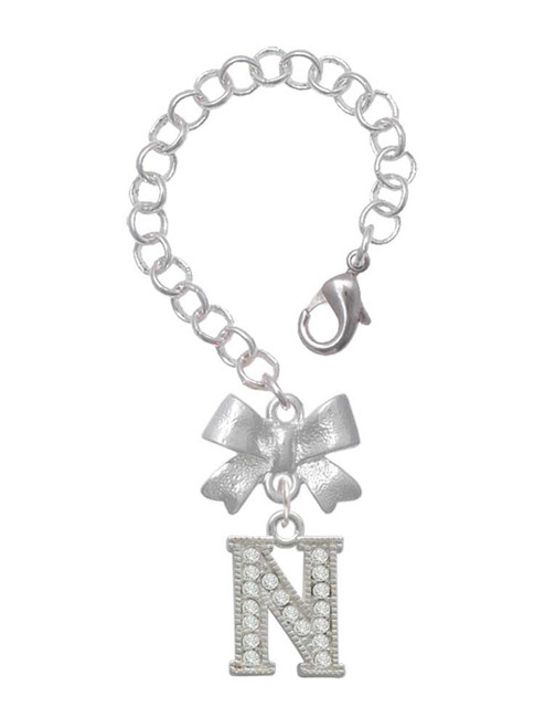 Silver Plated Crystal Initial - N - Bow Charm Accessory for Tumblers and Thermal Cups